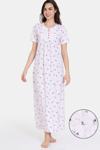 Buy Zivame Tell A Tale Knit Cotton Full Length Nightdress - Bright White